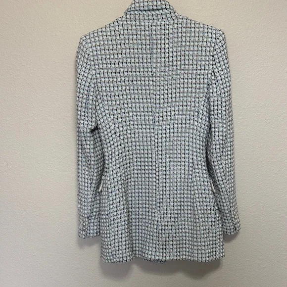 Zara Woman Double Breasted Texture Weave Tweed Blazer Jacket Blue White Size S - Picture 3 of 14